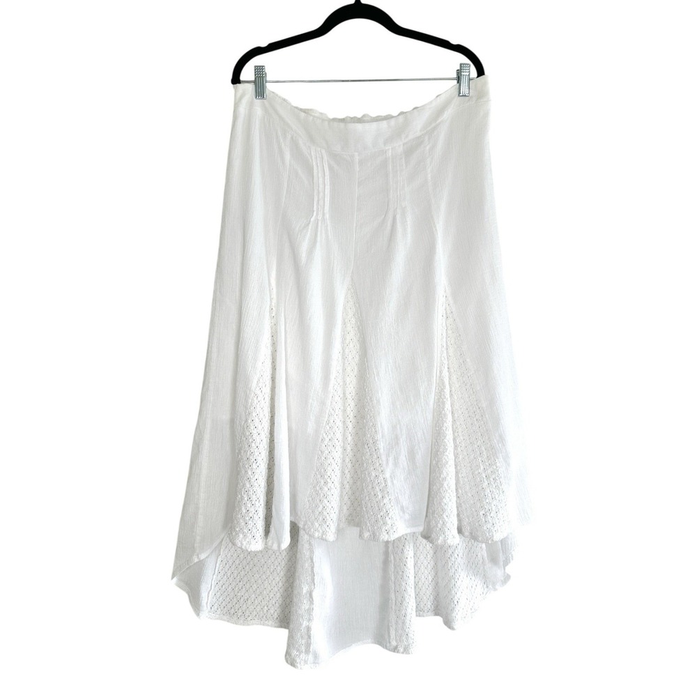 GNW White Cotton Eyelet Lace High Low Midi Skirt Large Boho Cottagecore Romantic